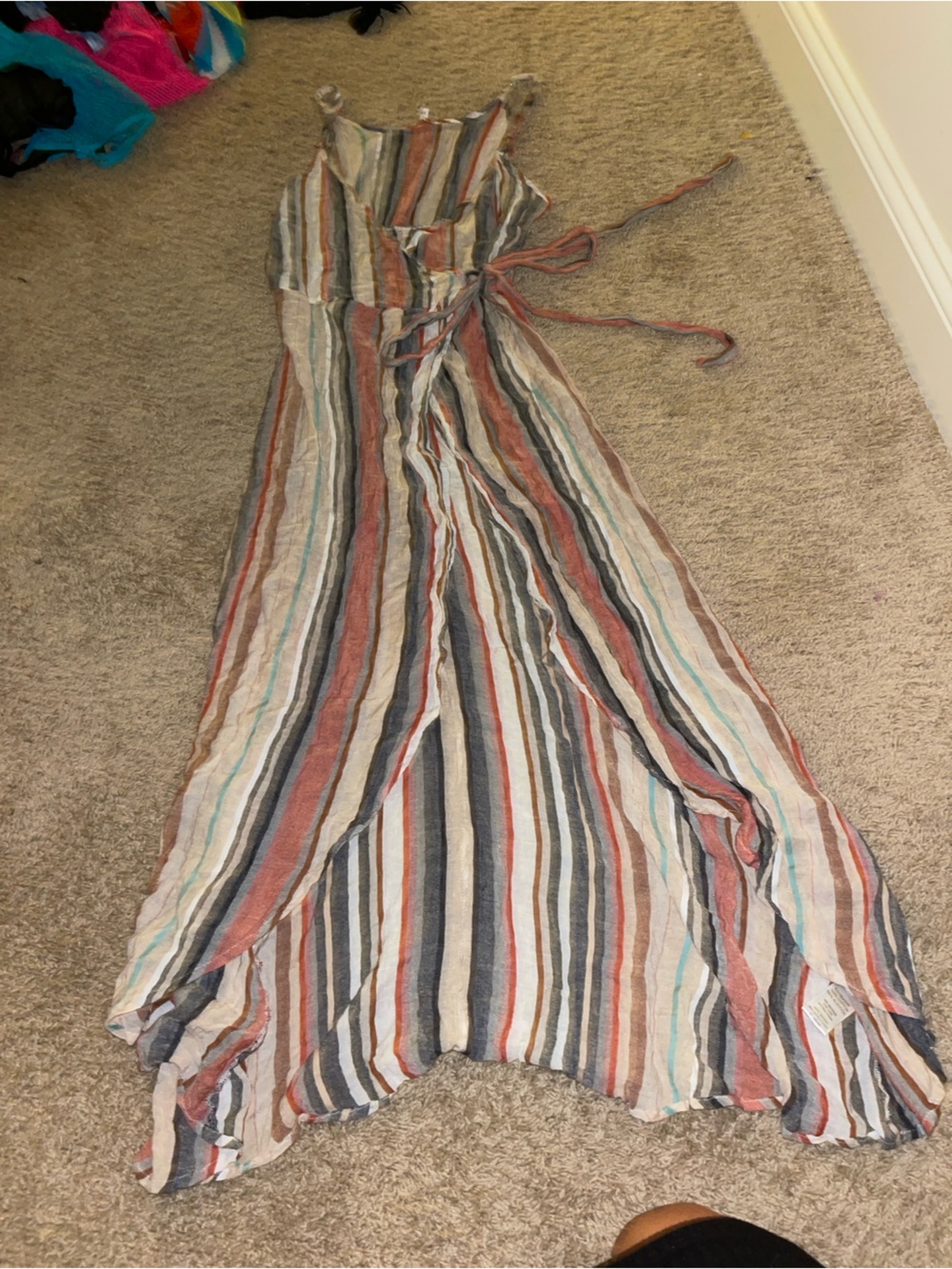 En Creme Striped Maxi Swim Cover Dress in Rust, Teal, Navy & Cream